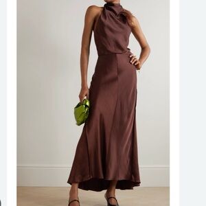 ORIG $595 VINCE feather-trimmed satin draped maxi dress size 00